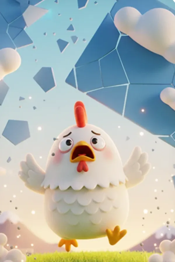 Chicken Little flapping on a farm as pieces of the sky fall in Chicken Little